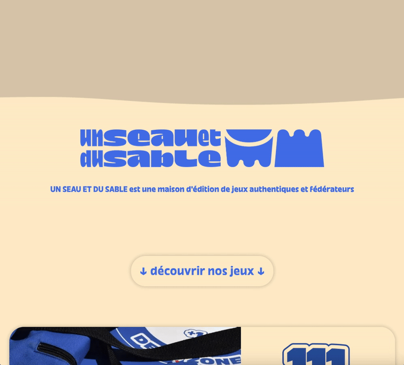 page accueil site UN SEAU ET DU SABLE, maison d'édition de jeux, jeu, US&DS, seau-sable